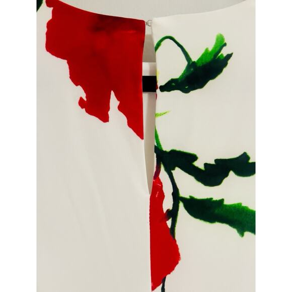 Anne Klein Sleeveless Dress White Red Poppy Floral Keyhole Back Midi Size 4 - Picture 8 of 13